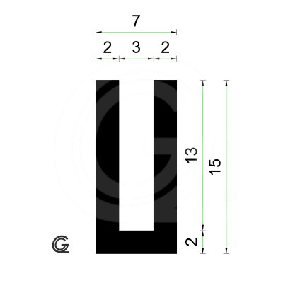 Rubber U Profiel| binnenmaat 3 mm | hoogte 15 mm | dikte 2 mm | rol 50 meter